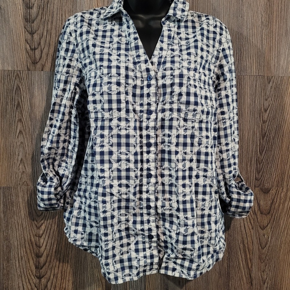 Tommy Hilfiger Navy and White Plaid Button-Down Shirt